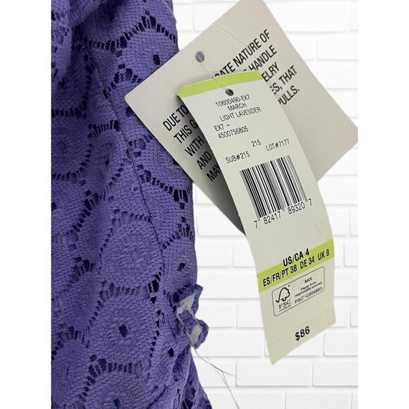 Evan Picone Black Label Women's 4 Dress Short‎ Sleeve Lace Lavender Belt Spring - Picture 6 of 8